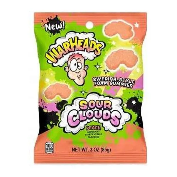 Warheads Sour Clouds Peach barack ízű felhő alakú savanyú gumicukor 85 g
