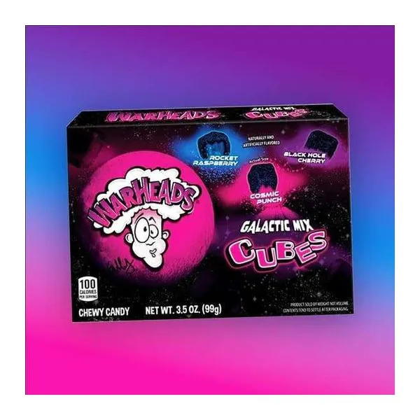 Warheads Sour Galactic Mix Cubes savanyú gumicukor kockák 99 g-os kiszerelésben