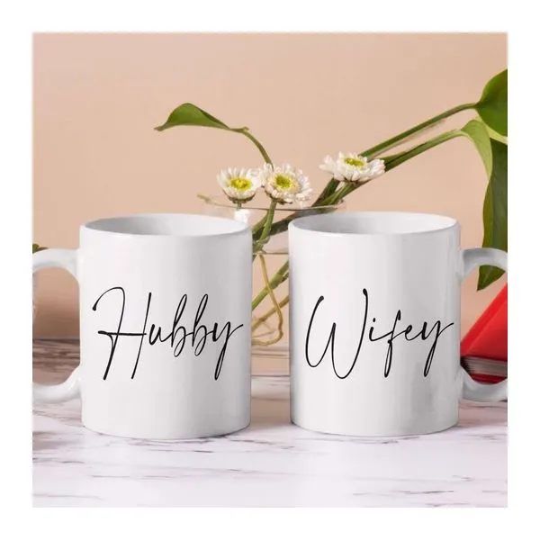 Wifey és Hubby feliratú páros fehér kerámia bögre