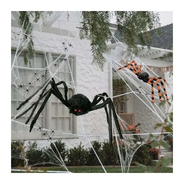 XXL Halloween pók dekorációs szett óriás pókhálóval és két nagy pókkal