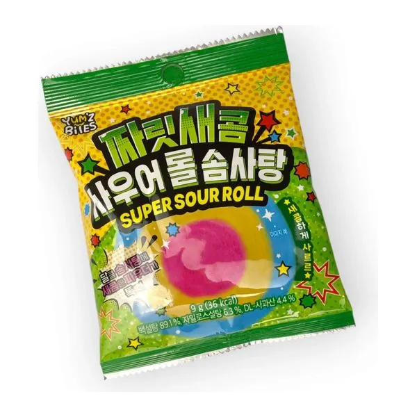 Yum'z Bites Super Sour Roll savanyú vattacukor 8 g-os csomagolásban
